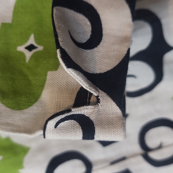 DAVID BROOKS Black Green Beige Linen Artsy V-Neck 3/4 Sleeve Blouse - Picture 5 of 11